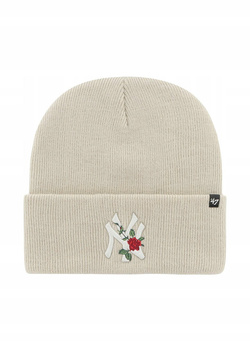 Beżowa czapka zimowa damska 47 Brand czapka zimowa beanie NY New York róża